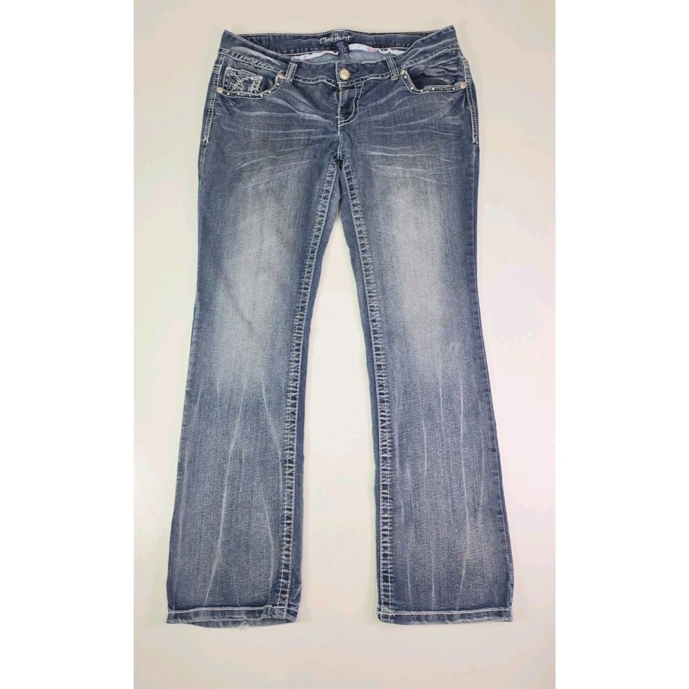 Vintage Y2K Amethyst Jeans Thrashed Sz 14 Blue Bootcut Stretch Denim Flare Gems